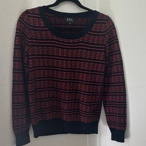A.P.C. Women's Black and Red Patterned Sweater